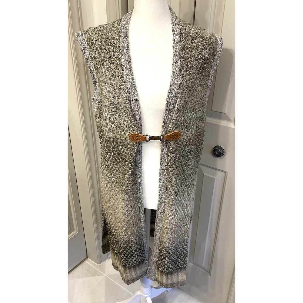 Duster Cardigan Medium Simply Noelle Gray Knit Sleeveless Lagen Look Western